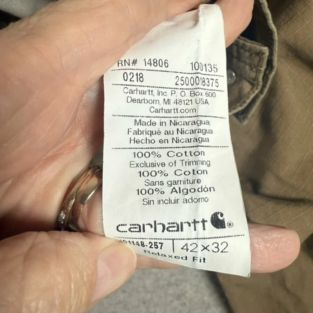 Carhartt 101148 Cargo Work Pant 42x32‎ Relaxed Fit Ripstop Field Khaki Utility